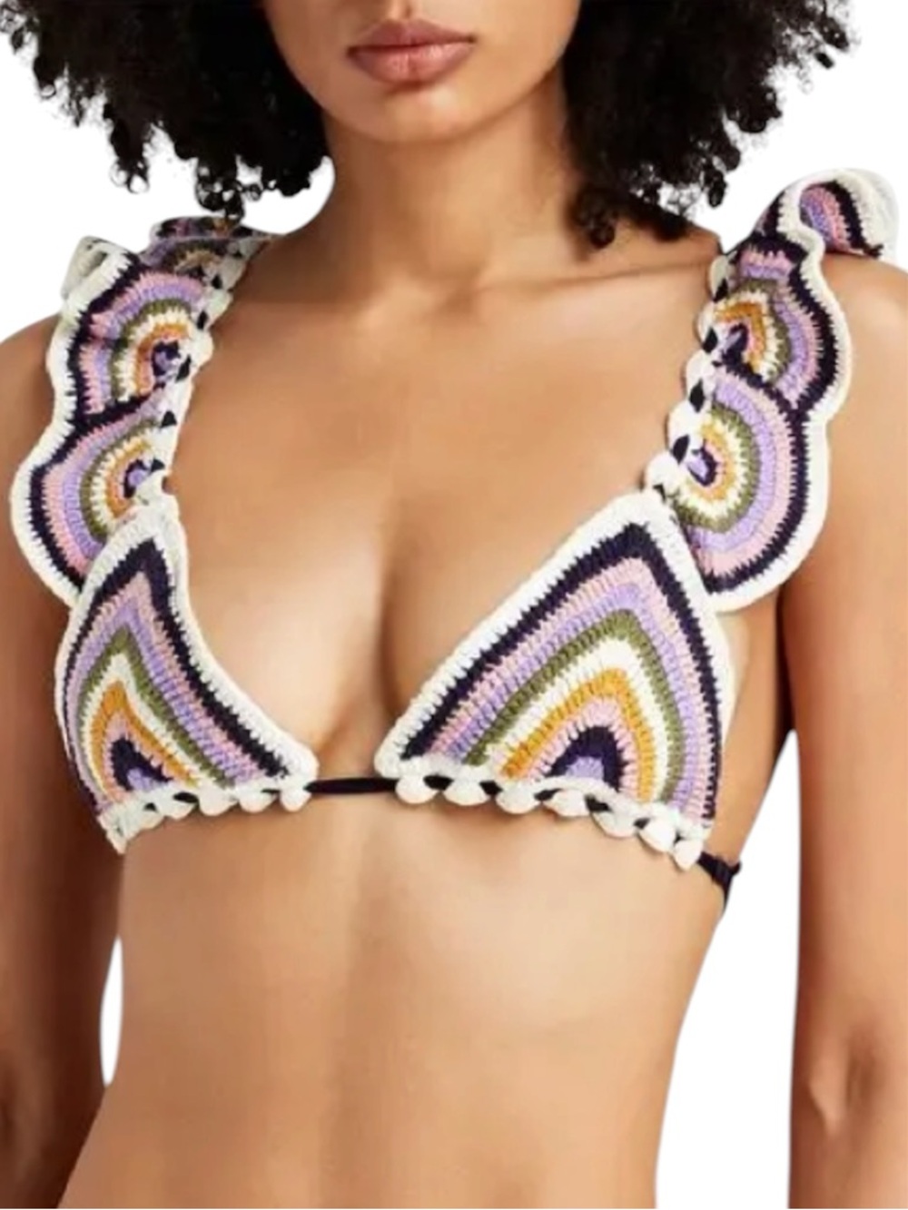 NWOT Zimmermann Midnight Blue Cira Ruffled Crochet Bikini Top - Sz 6-8